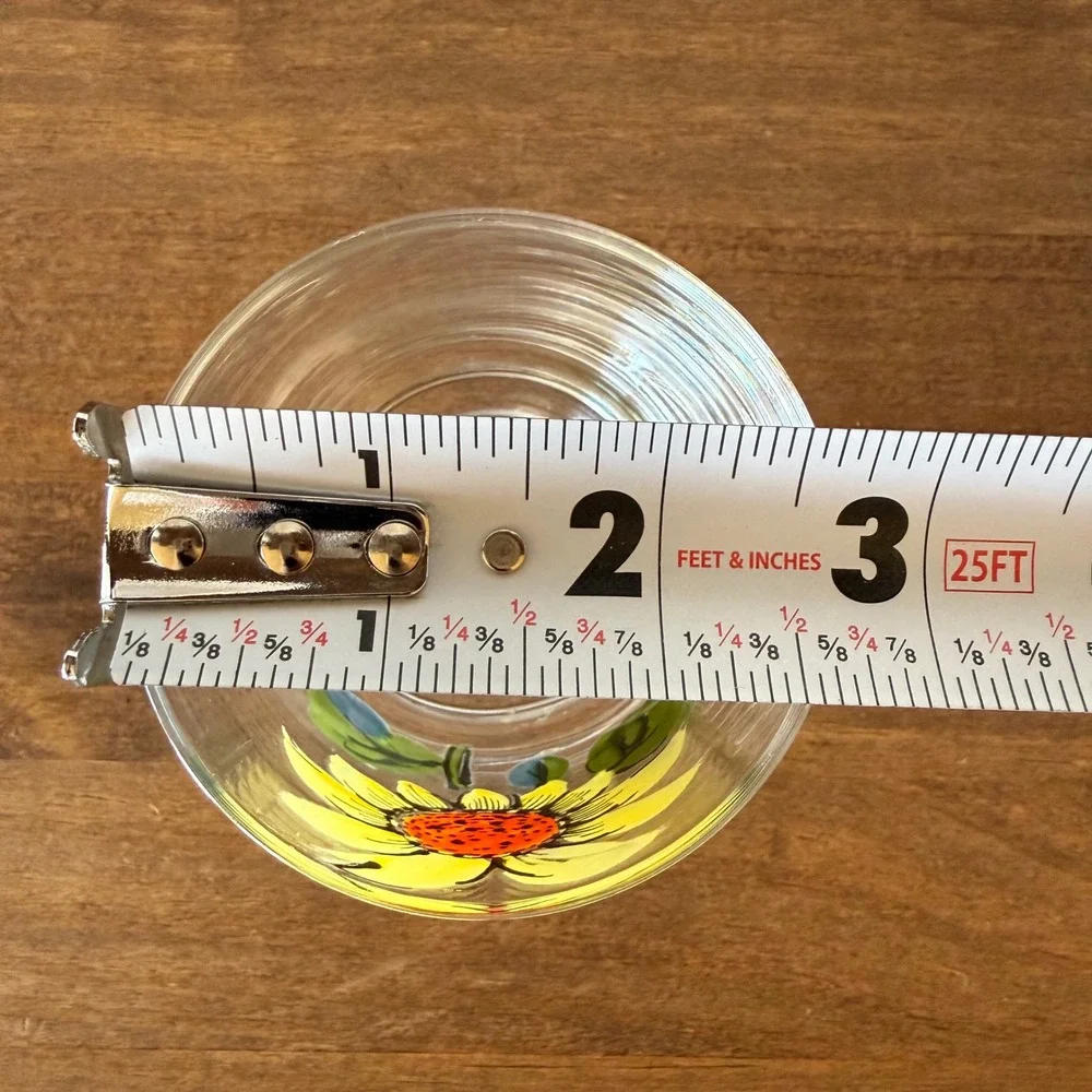 Hand Painted Sunflower Drinking Glass Tumbler Clear Glass Floral Juice Cup 3